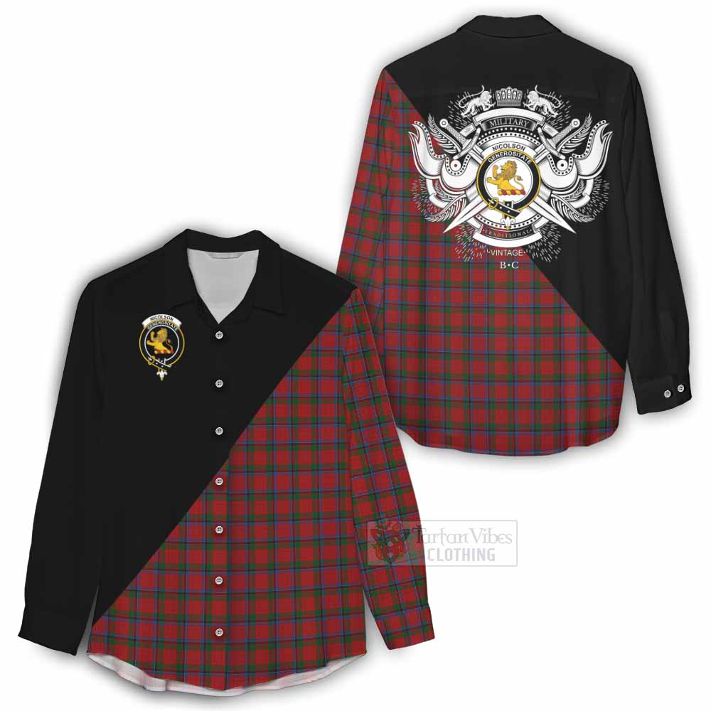 Tartan Vibes Clothing Nicolson Tartan Women's Casual Shirt with Family Crest and Military Logo Style