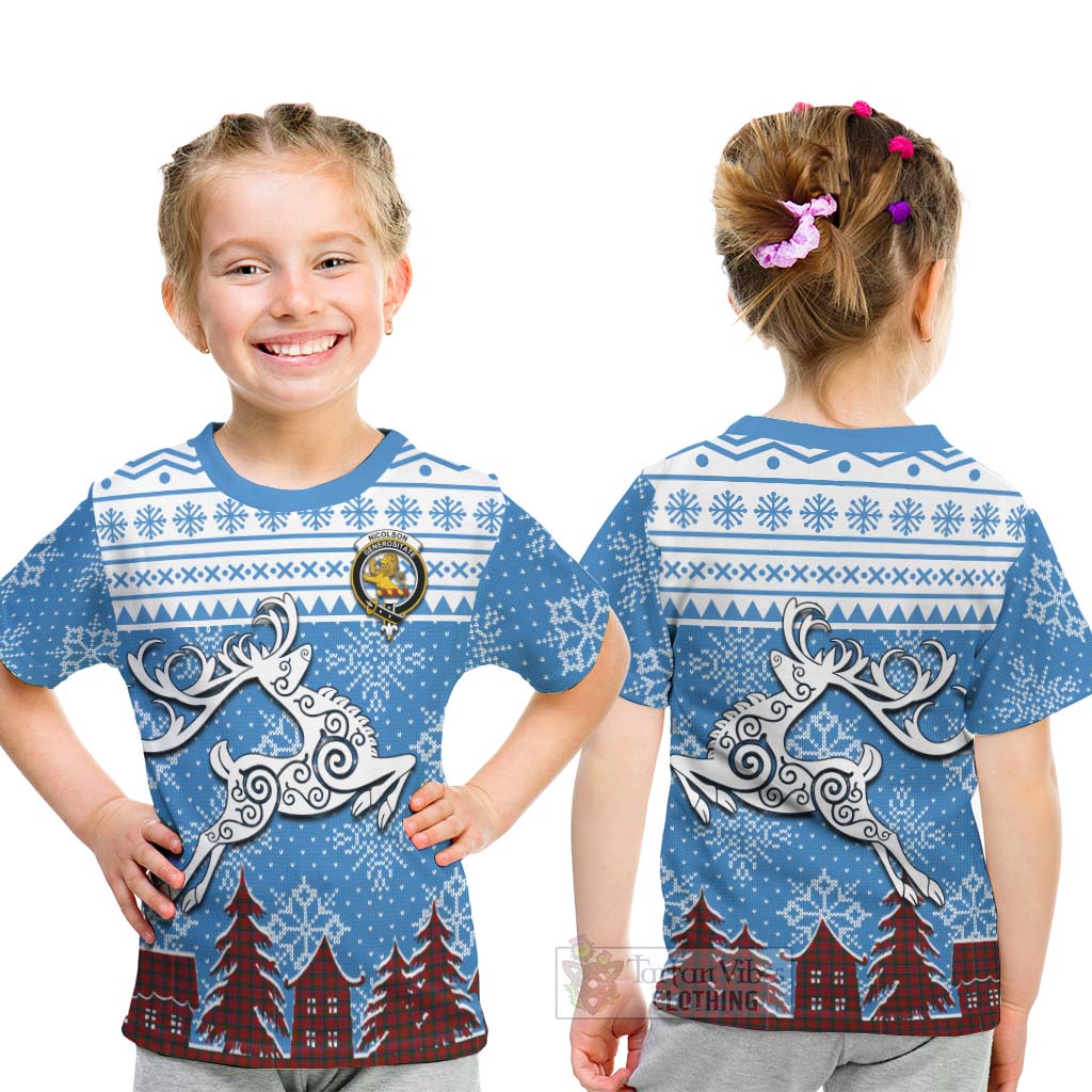 Nicolson Clan Christmas Kid T-Shirt Celtic Reindeer Style - Tartan Vibes Clothing