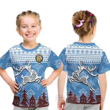 Nicolson Clan Christmas Kid T-Shirt Celtic Reindeer Style - Tartan Vibes Clothing
