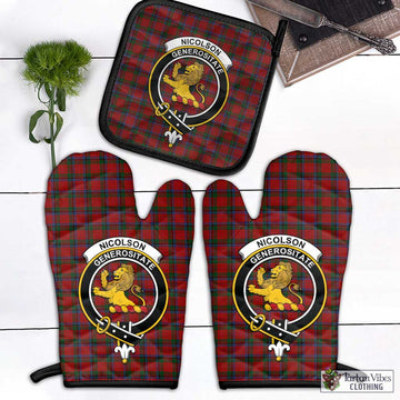 Nicolson Tartan Combo Oven Mitt & Pot-Holder with Family Crest Black - Tartan Vibes Clothing