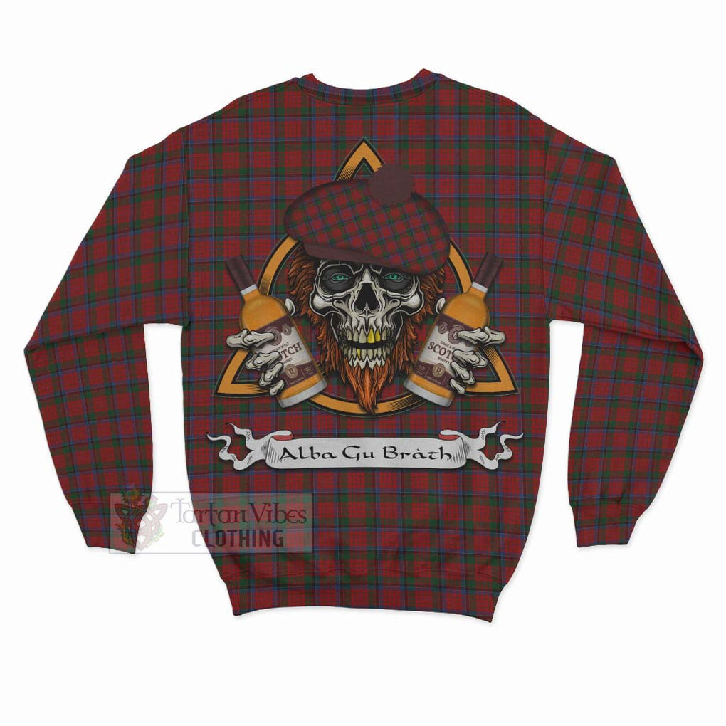 Tartan Vibes Clothing Nicolson Tartan Sweatshirt with Family Crest and Bearded Skull Holding Bottles of Whiskey