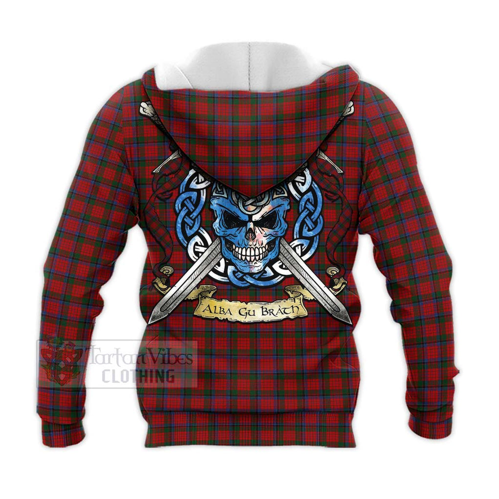 Tartan Vibes Clothing Nicolson Tartan Knitted Hoodie with Family Crest Celtic Skull Style