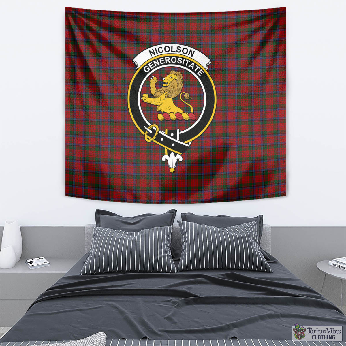 Tartan Vibes Clothing Nicolson Tartan Tapestry Wall Hanging and Home Decor for Room with Family Crest