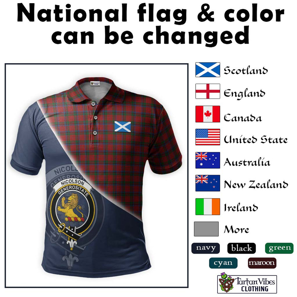 Nicolson Tartan Polo Shirt with Personalised National Flag and Family Crest Half Style - Tartanvibesclothing Shop