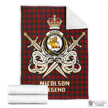 Nicolson Tartan Blanket with Clan Crest and the Golden Sword of Courageous Legacy