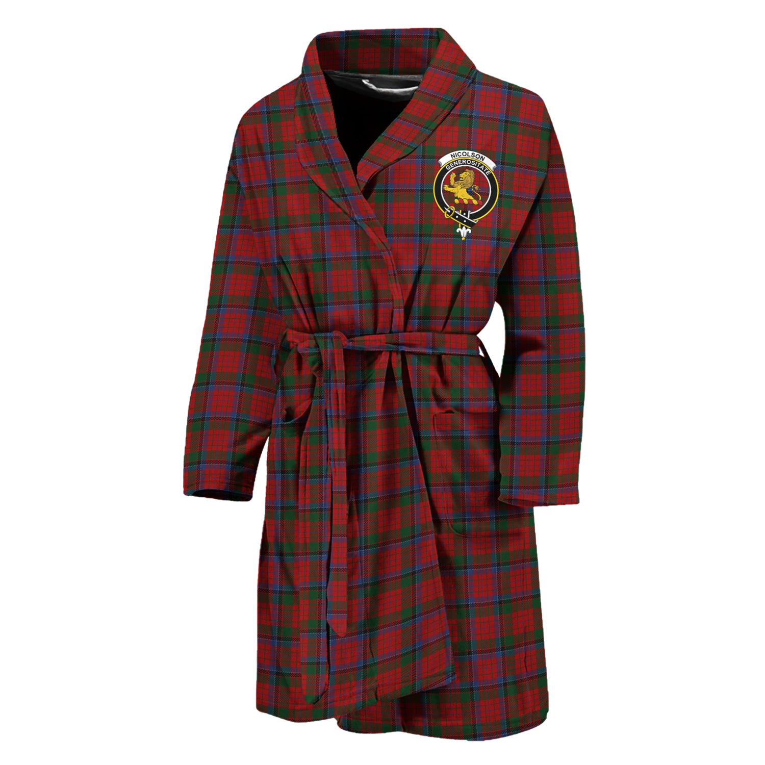 Nicolson Tartan Bathrobe with Family Crest Unisex M - Tartan Vibes Clothing