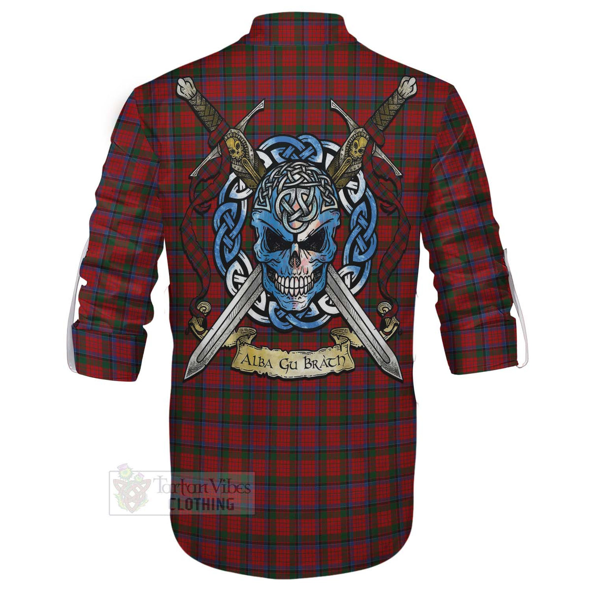 Nicolson Tartan Ghillie Kilt Shirt with Family Crest Celtic Skull Style - Tartan Vibes Clothing