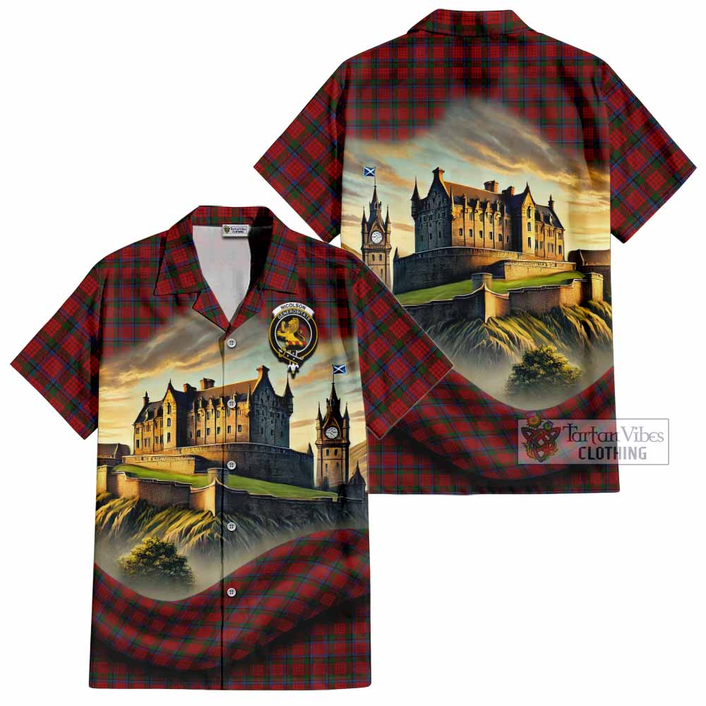 Nicolson Tartan Family Crest Hawaiian Shirt with Scottish Ancient Castle Style - Tartan Vibes Clothing