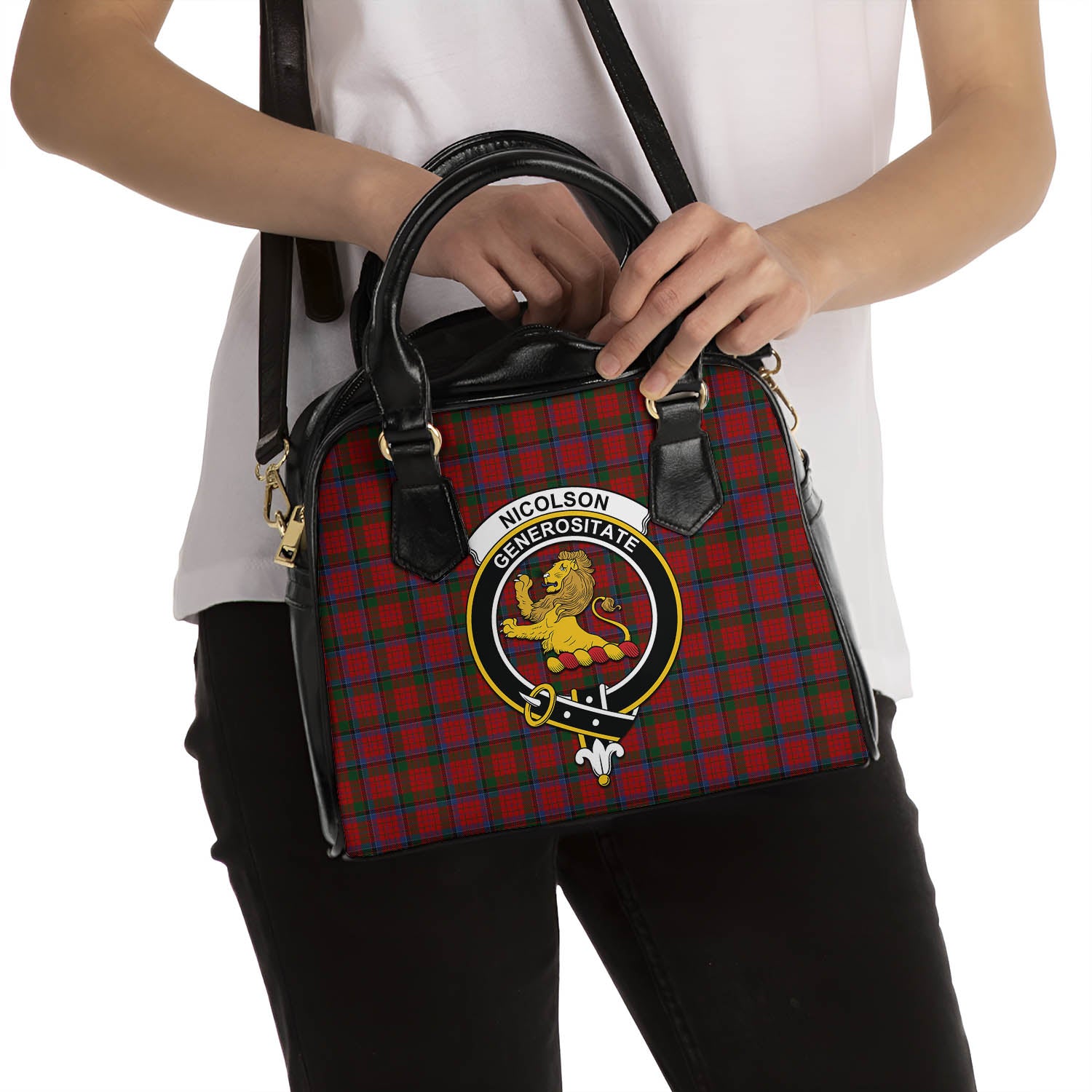 Nicolson Tartan Shoulder Handbags with Family Crest - Tartanvibesclothing