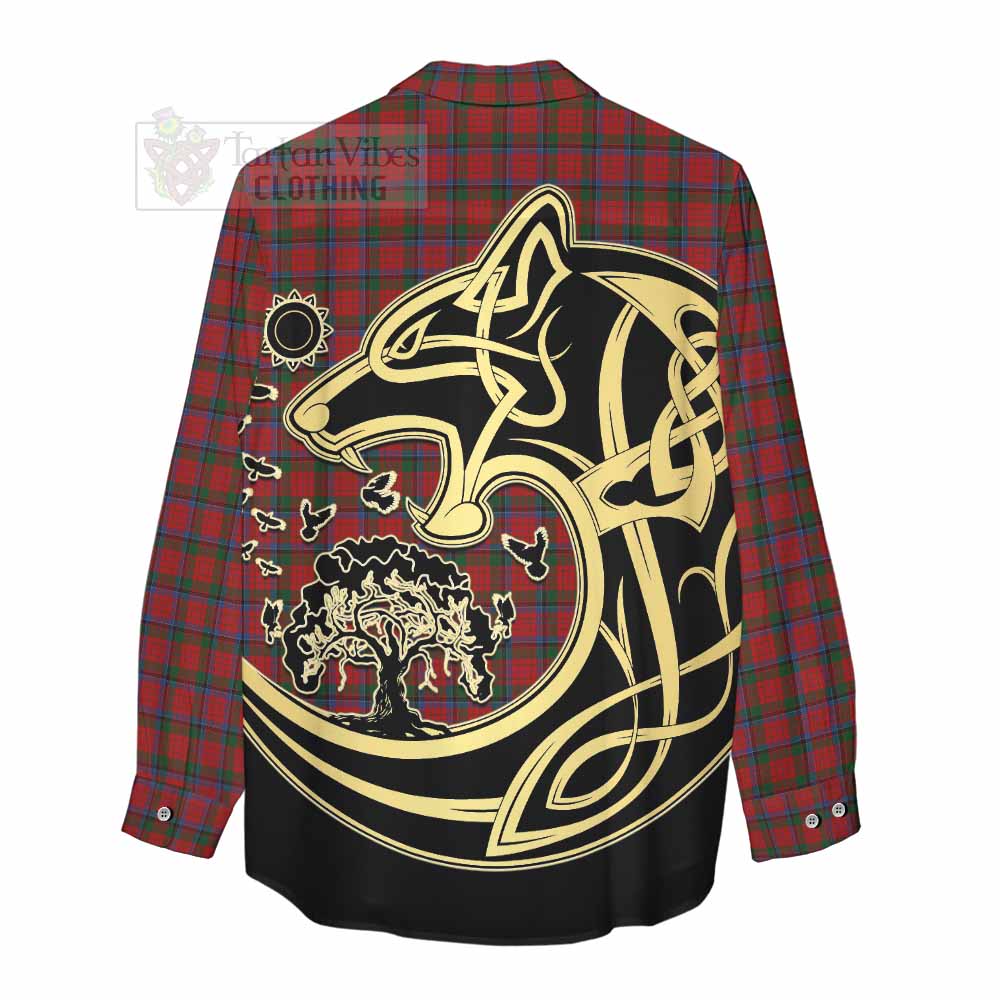 Tartan Vibes Clothing Nicolson Tartan Women's Casual Shirt with Family Crest Celtic Wolf Style