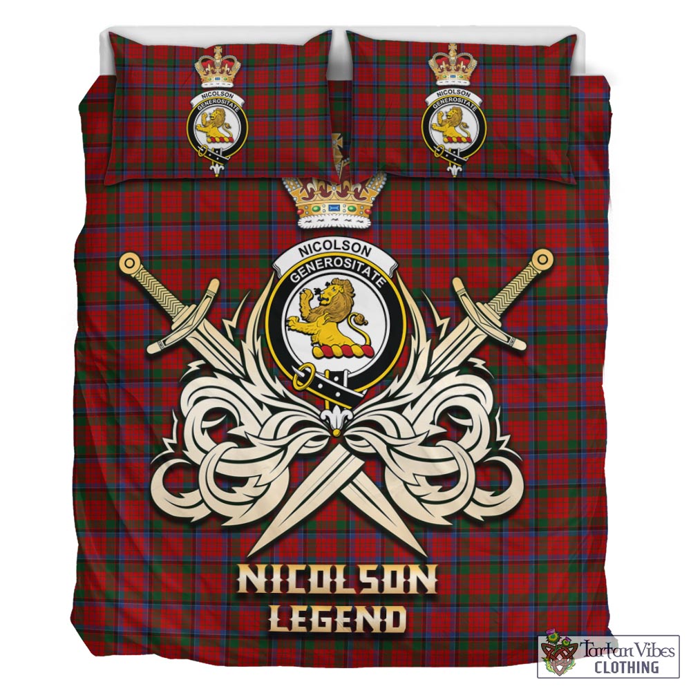 Tartan Vibes Clothing Nicolson Tartan Bedding Set with Clan Crest and the Golden Sword of Courageous Legacy