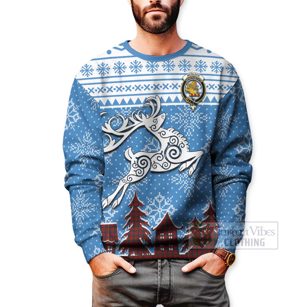 Tartan Vibes Clothing Nicolson Clan Christmas Sweatshirt Celtic Reindeer Style