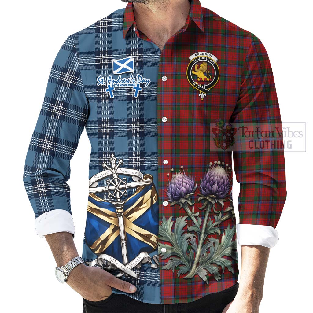 Tartan Vibes Clothing Nicolson Tartan Long Sleeve Button Shirt Happy St. Andrew's Day Half Tartan Style