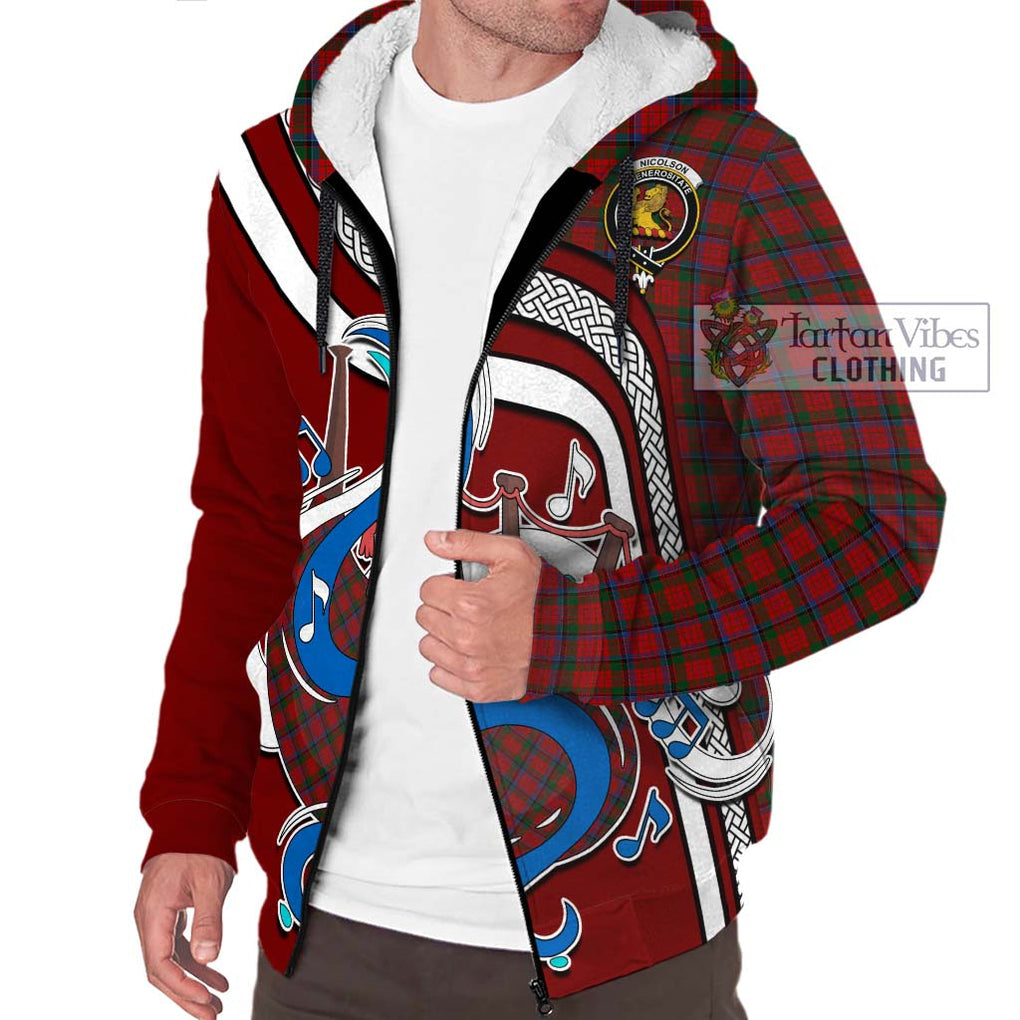 Nicolson Tartan Sherpa Hoodie with Epic Bagpipe Style Unisex - Tartanvibesclothing Shop