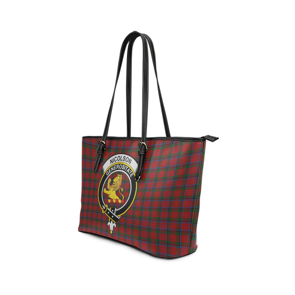 Nicolson Tartan Leather Tote Bag with Family Crest - Tartan Vibes Clothing