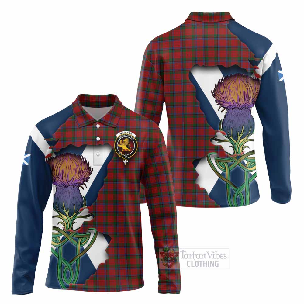 Nicolson Tartan Family Crest Long Sleeve Polo Shirt Scottish Thistle Celtic Inspired - Tartan Vibes Clothing