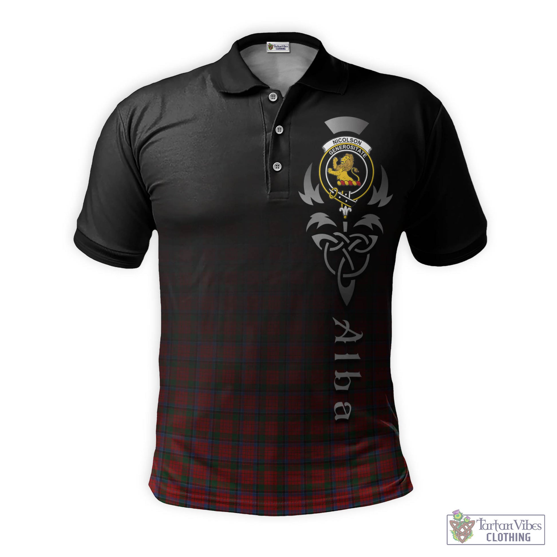 Tartan Vibes Clothing Nicolson Tartan Polo Shirt Featuring Alba Gu Brath Family Crest Celtic Inspired