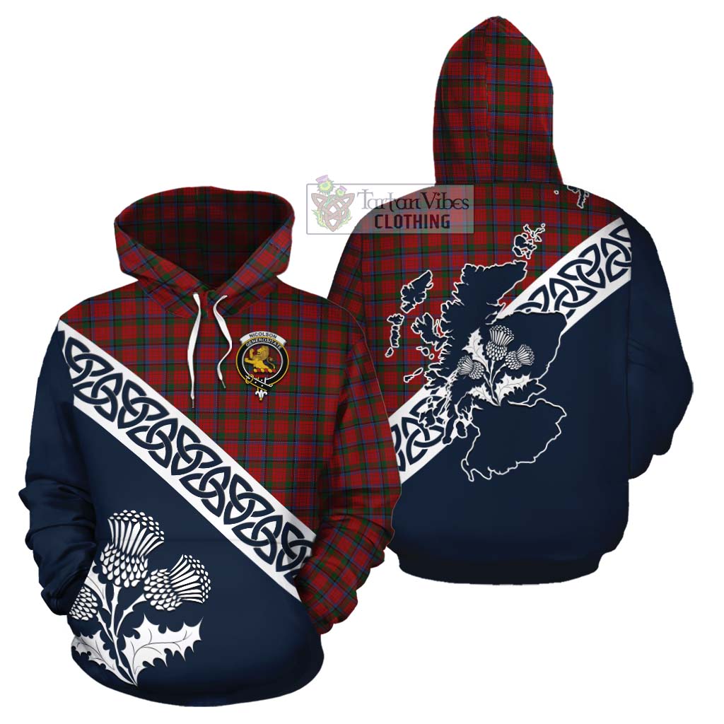 Tartan Vibes Clothing Nicolson Tartan Cotton Hoodie Featuring Thistle and Scotland Map