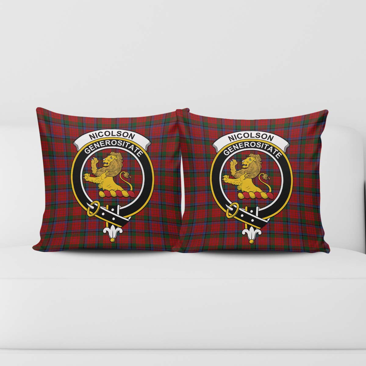 Nicolson Tartan Pillow Cover with Family Crest - Tartanvibesclothing