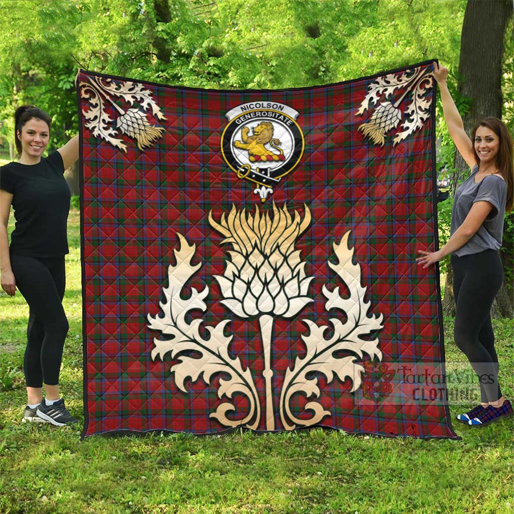 Tartan Vibes Clothing Nicolson Tartan Quilt with Family Crest and Golden Thistle Style