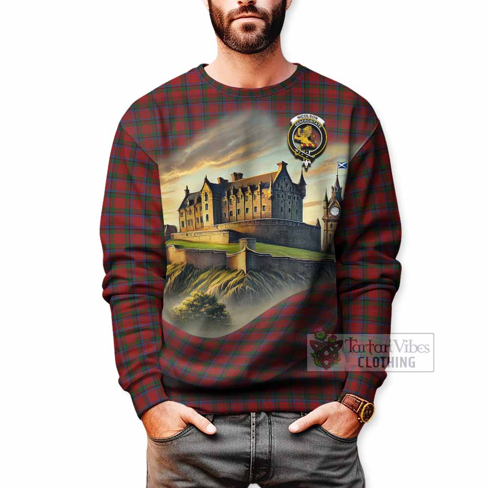 Nicolson Tartan Family Crest Sweatshirt with Scottish Ancient Castle Style - Tartan Vibes Clothing