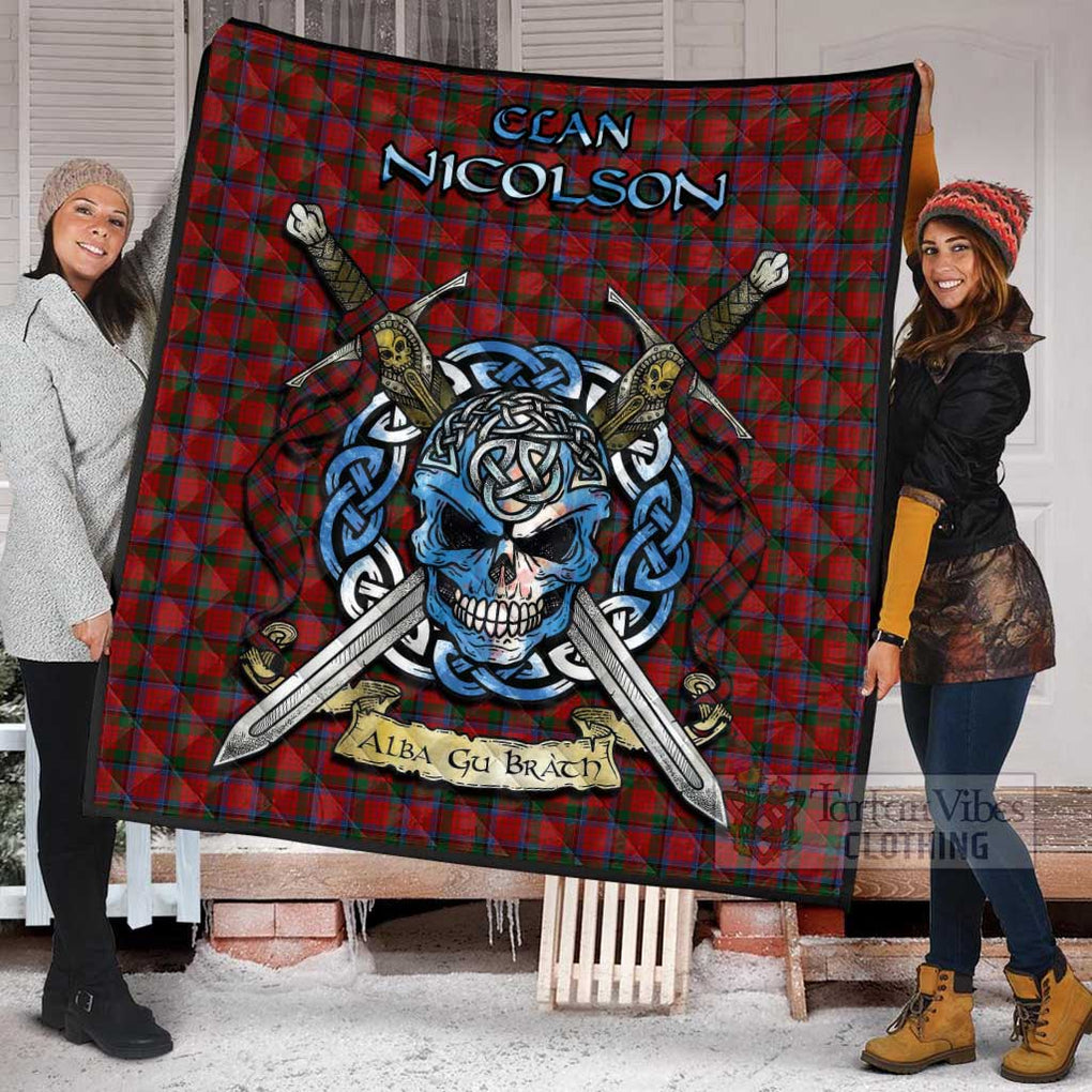 Tartan Vibes Clothing Nicolson Tartan Quilt with Celtic Skull Alba Gu Brath Style