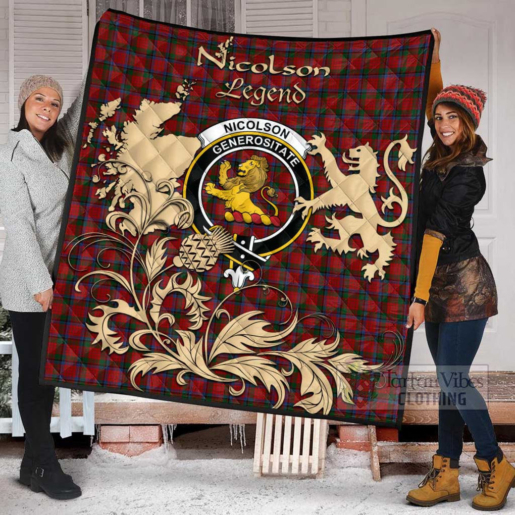 Tartan Vibes Clothing Nicolson Tartan Quilt with Family Crest and Scottish Symbol Style