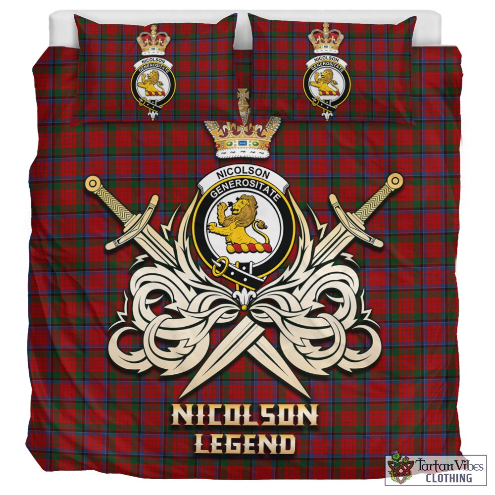 Tartan Vibes Clothing Nicolson Tartan Bedding Set with Clan Crest and the Golden Sword of Courageous Legacy