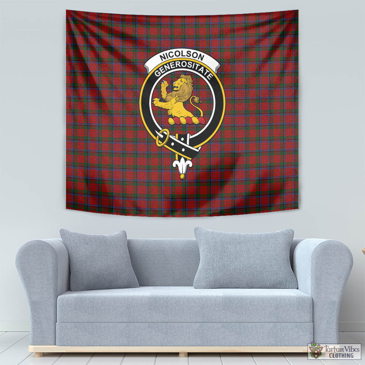 Tartan Vibes Clothing Nicolson Tartan Tapestry Wall Hanging and Home Decor for Room with Family Crest