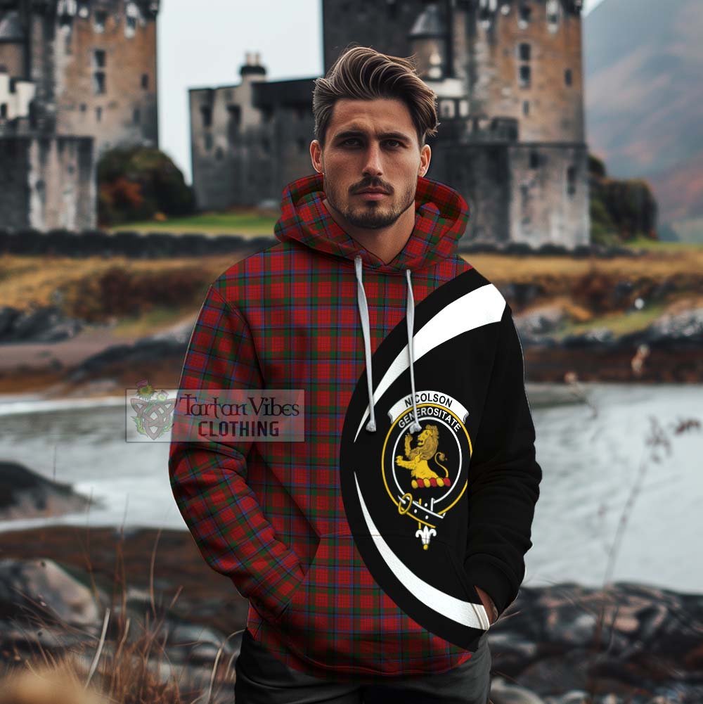 Tartan Vibes Clothing Nicolson Tartan Cotton Hoodie with Family Crest Circle Style