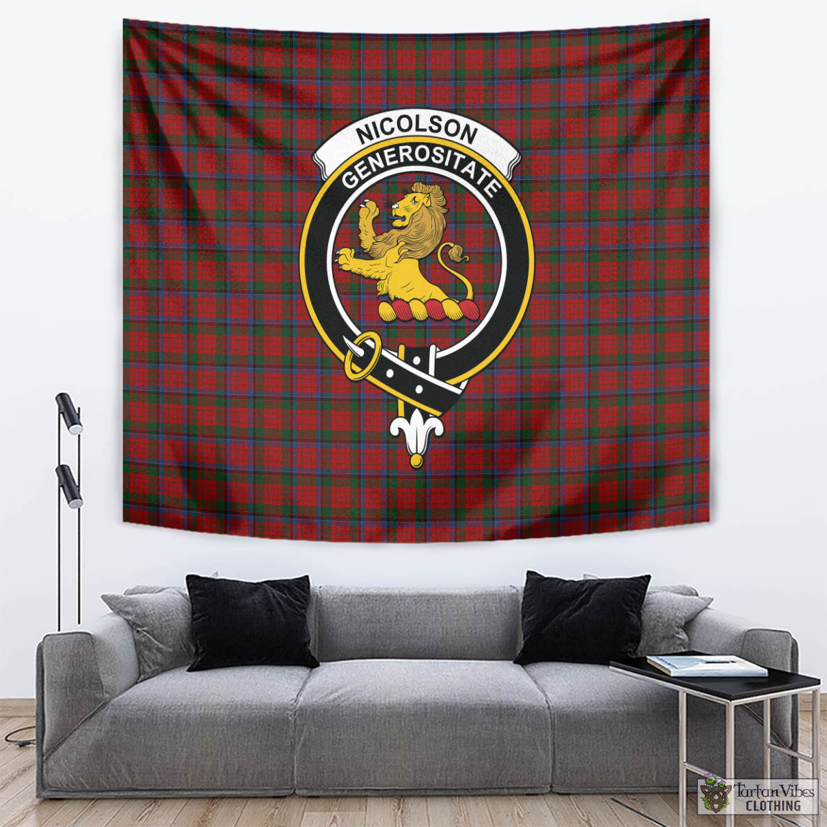 Tartan Vibes Clothing Nicolson Tartan Tapestry Wall Hanging and Home Decor for Room with Family Crest