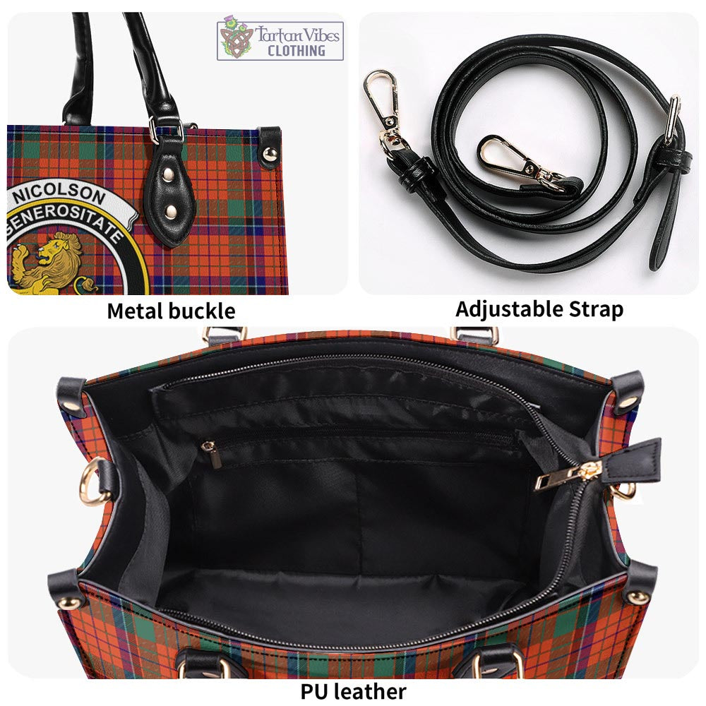 Tartan Vibes Clothing Nicolson Ancient Tartan Luxury Leather Handbags with Family Crest