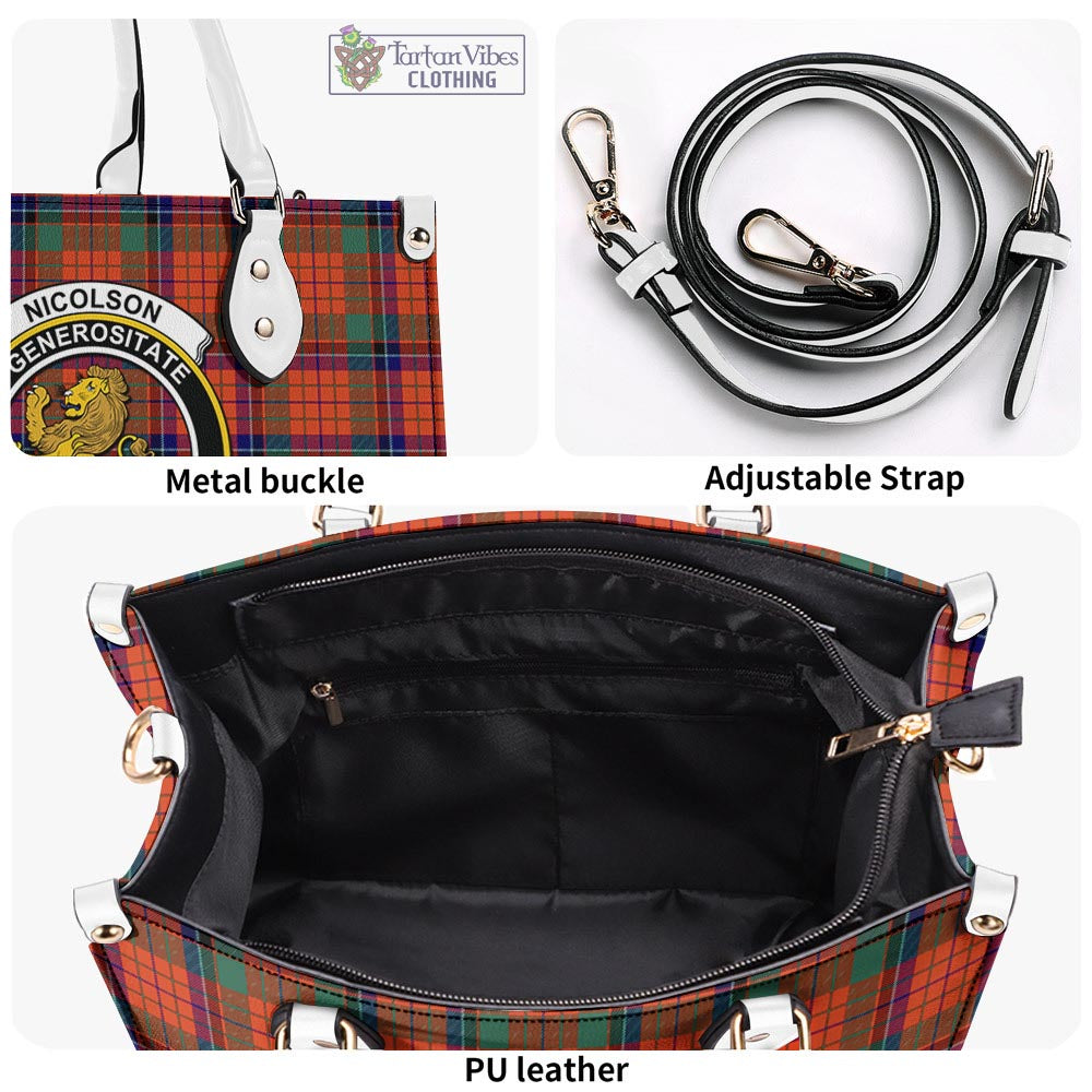 Tartan Vibes Clothing Nicolson Ancient Tartan Luxury Leather Handbags with Family Crest