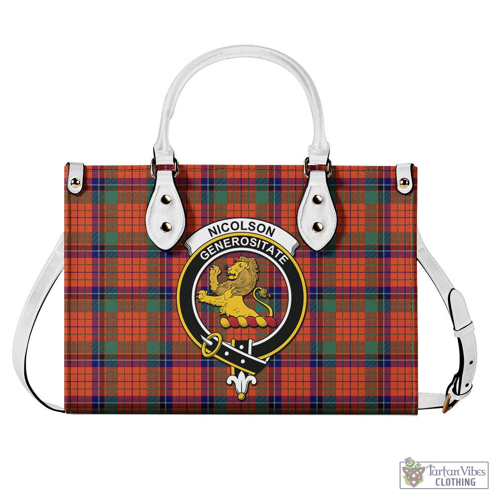 Tartan Vibes Clothing Nicolson Ancient Tartan Luxury Leather Handbags with Family Crest