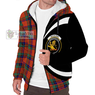 Nicolson Ancient Tartan Sherpa Hoodie with Family Crest Circle Style