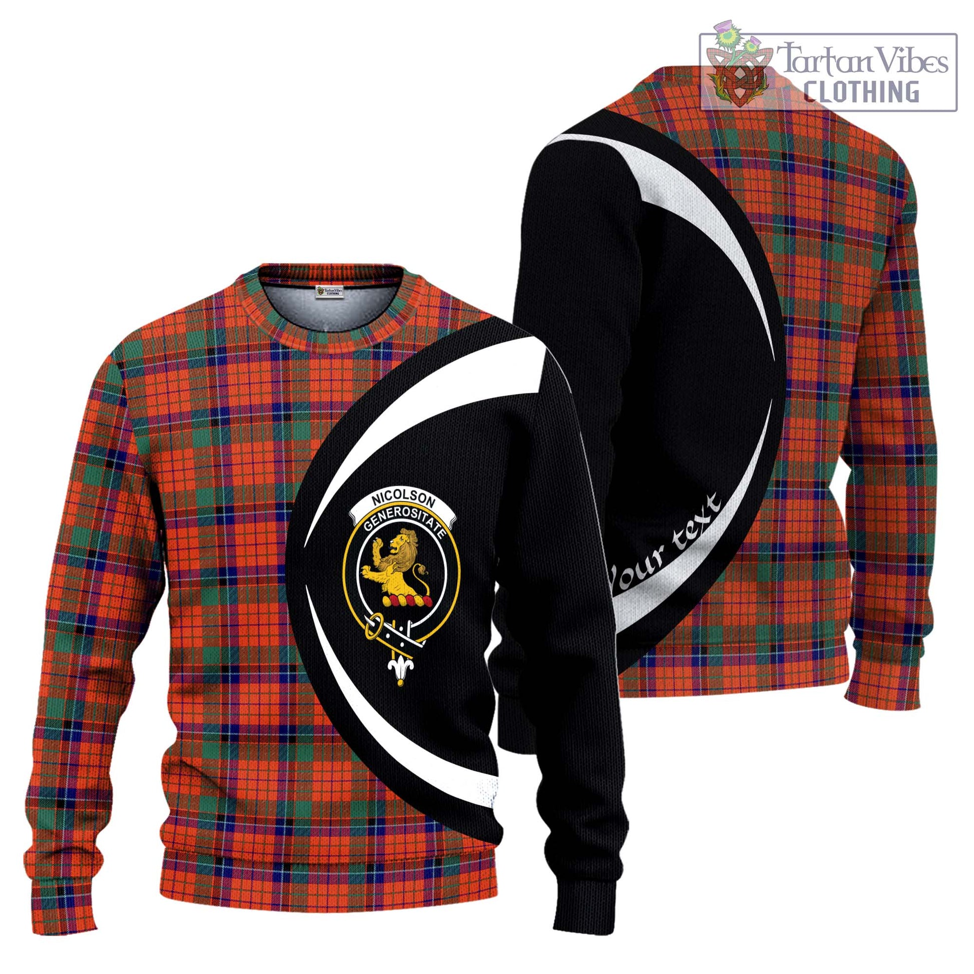 Tartan Vibes Clothing Nicolson Ancient Tartan Knitted Sweater with Family Crest Circle Style