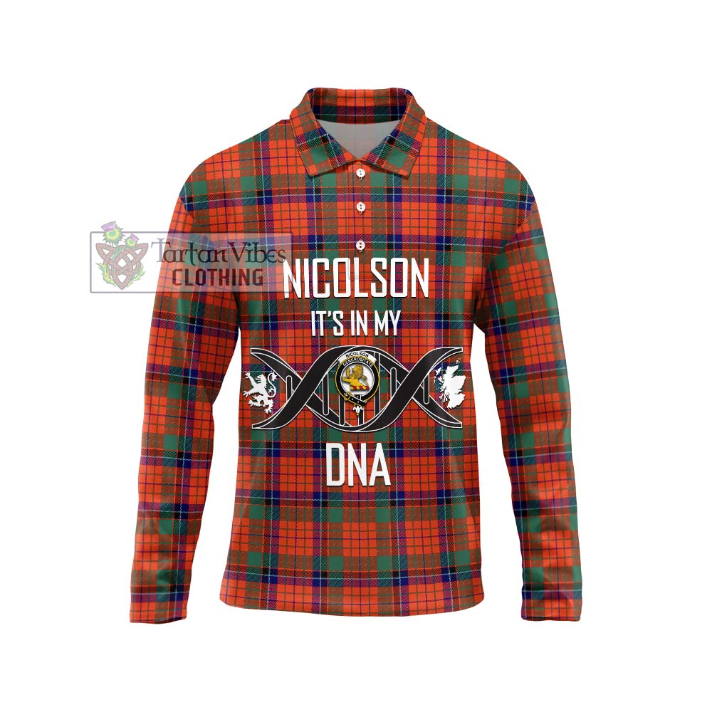 Nicolson Ancient Tartan Long Sleeve Polo Shirt with Family Crest DNA In Me Style Unisex - Tartanvibesclothing Shop