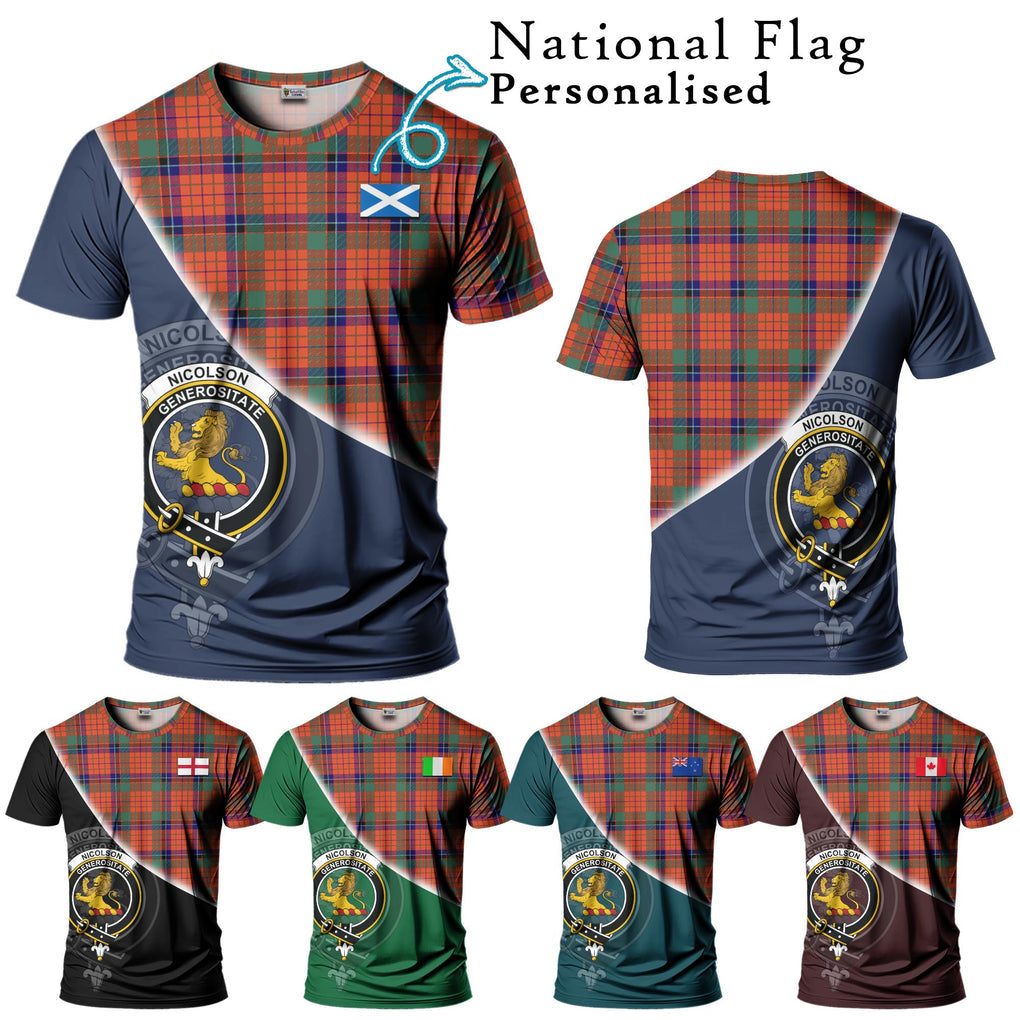 Nicolson Ancient Tartan T-Shirt with Personalised National Flag and Family Crest Half Style Kid's Shirt - Tartanvibesclothing Shop