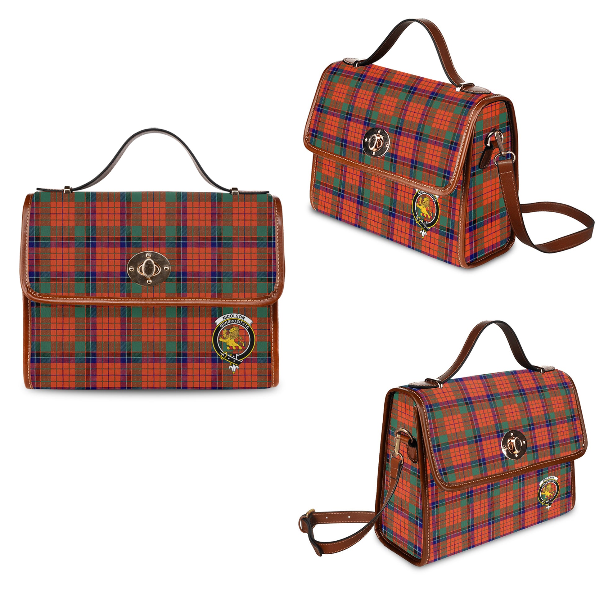 nicolson-ancient-tartan-leather-strap-waterproof-canvas-bag-with-family-crest