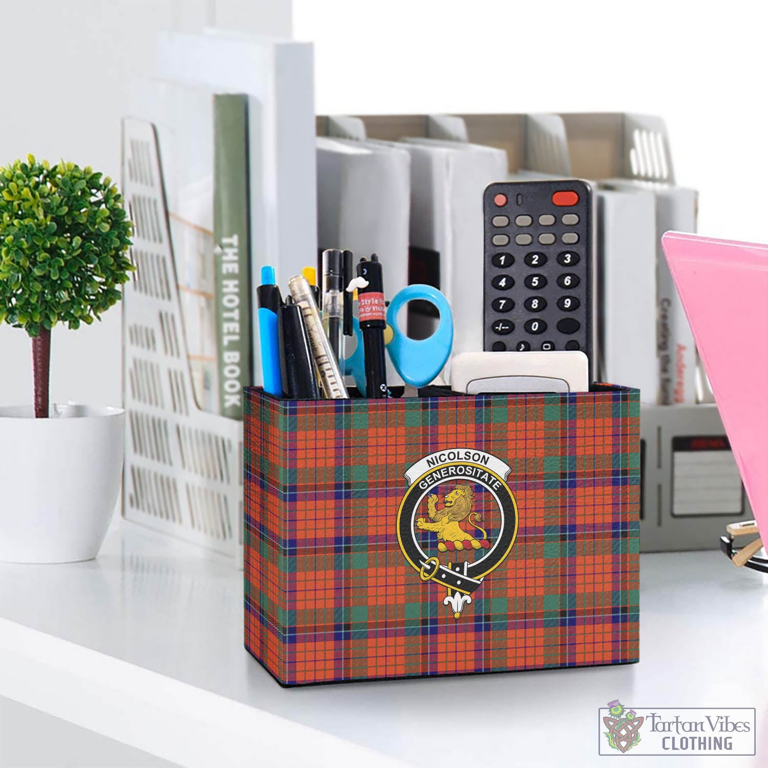 Tartan Vibes Clothing Nicolson Ancient Tartan Pen Holder with Family Crest