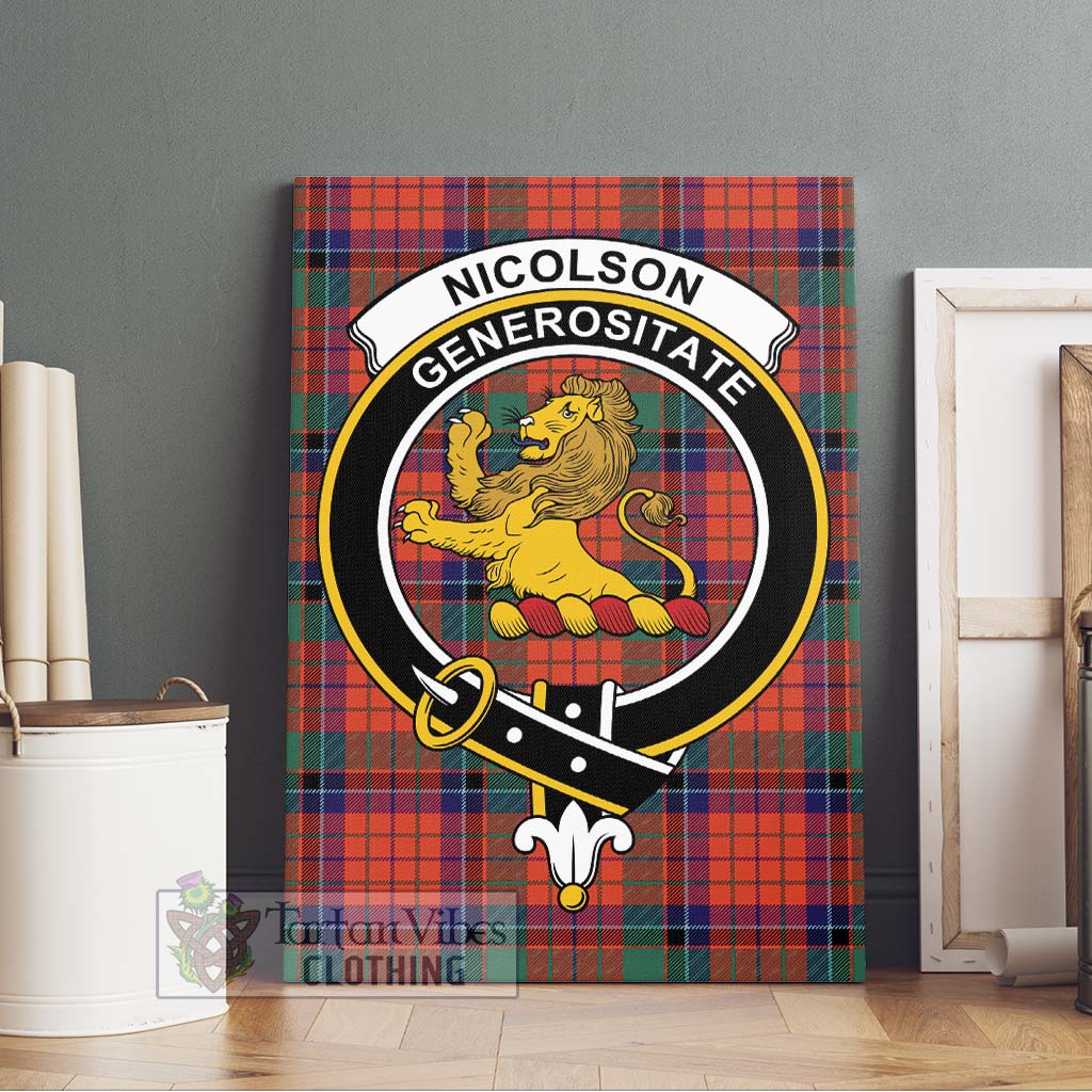 Tartan Vibes Clothing Nicolson Ancient Tartan Canvas Print Wall Art with Family Crest