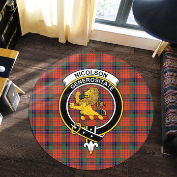 Nicolson Ancient Tartan Round Rug with Family Crest