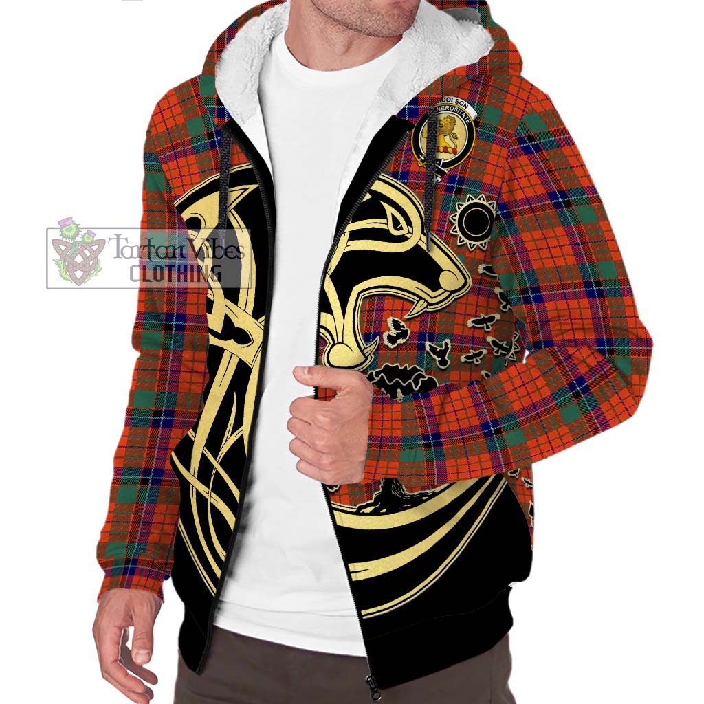 Tartan Vibes Clothing Nicolson Ancient Tartan Sherpa Hoodie with Family Crest Celtic Wolf Style