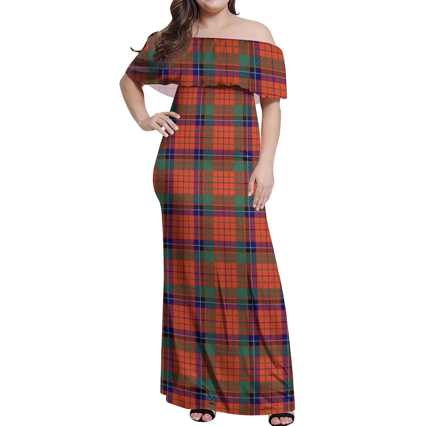 Nicolson Ancient Tartan Off Shoulder Long Dress Women's Dress - Tartanvibesclothing