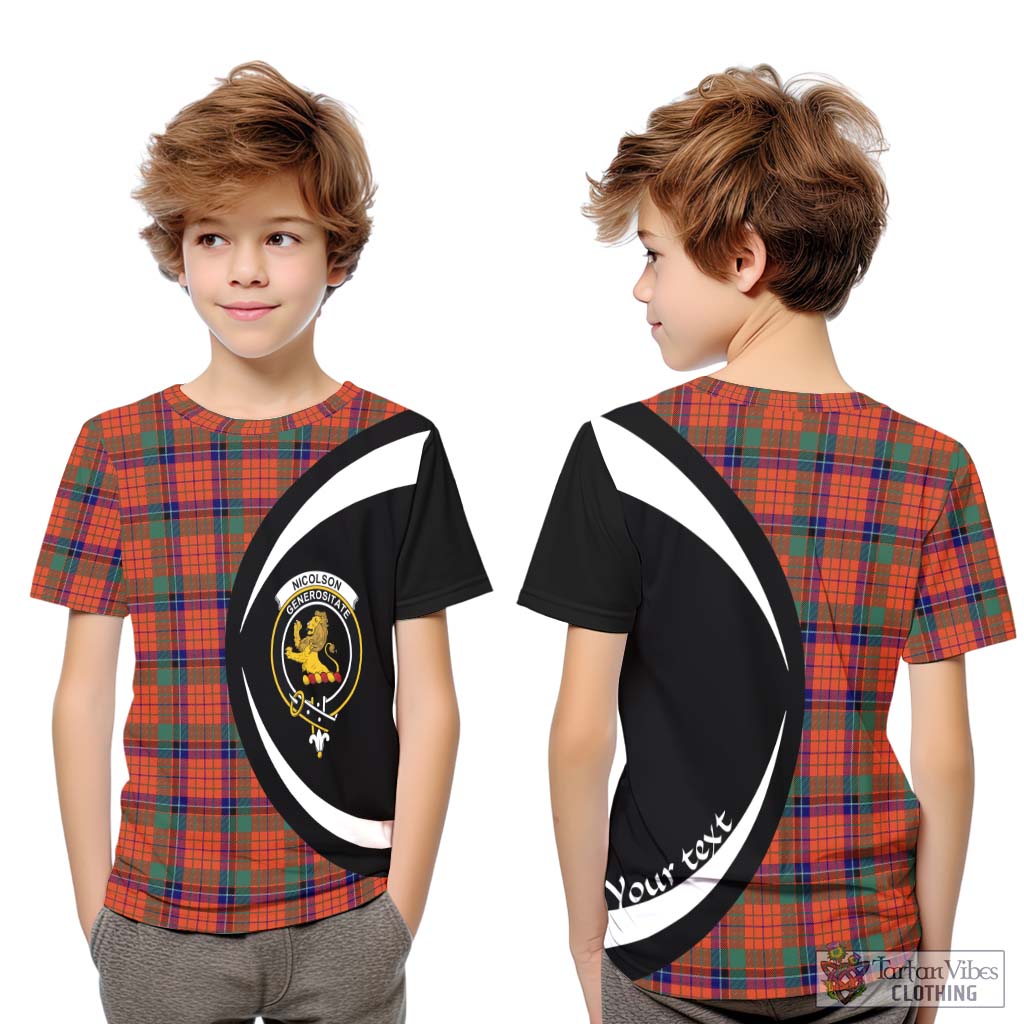 Nicolson Ancient Tartan Kid T-Shirt with Family Crest Circle Style Youth XL Size14 - Tartan Vibes Clothing