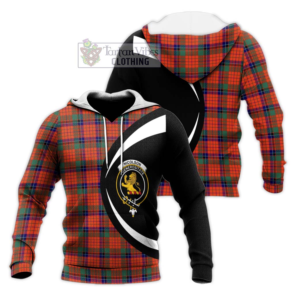 Nicolson Ancient Tartan Knitted Hoodie with Family Crest Circle Style Unisex Knitted Pullover Hoodie - Tartan Vibes Clothing