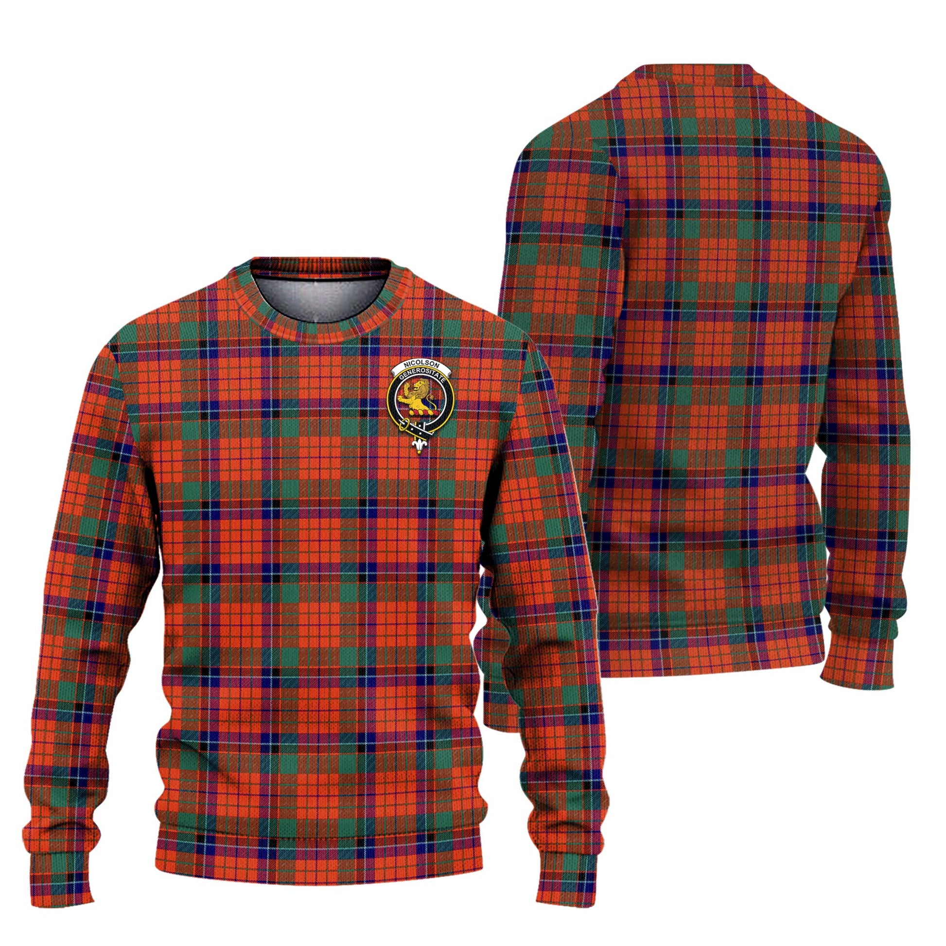 Nicolson Ancient Tartan Knitted Sweater with Family Crest Unisex - Tartanvibesclothing