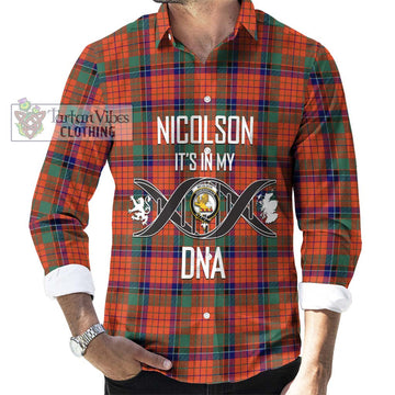 Nicolson Ancient Tartan Long Sleeve Button Shirt with Family Crest DNA In Me Style