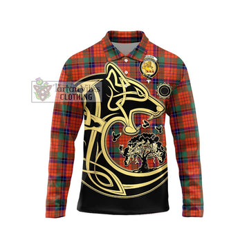 Nicolson Ancient Tartan Long Sleeve Polo Shirt with Family Crest Celtic Wolf Style