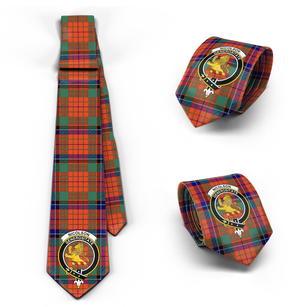 Nicolson Ancient Tartan Classic Necktie with Family Crest Necktie One Size - Tartan Vibes Clothing